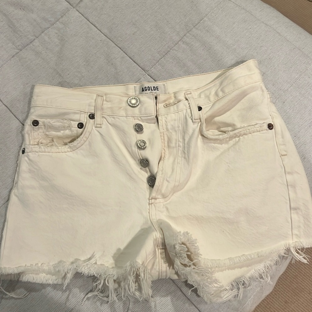 Agolde white cutoff denim shorts